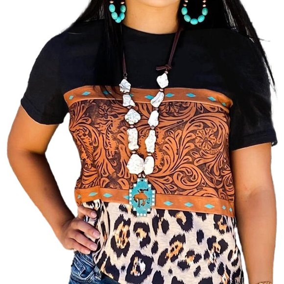π New Leopard Color Block Top - Picture 2 of 9